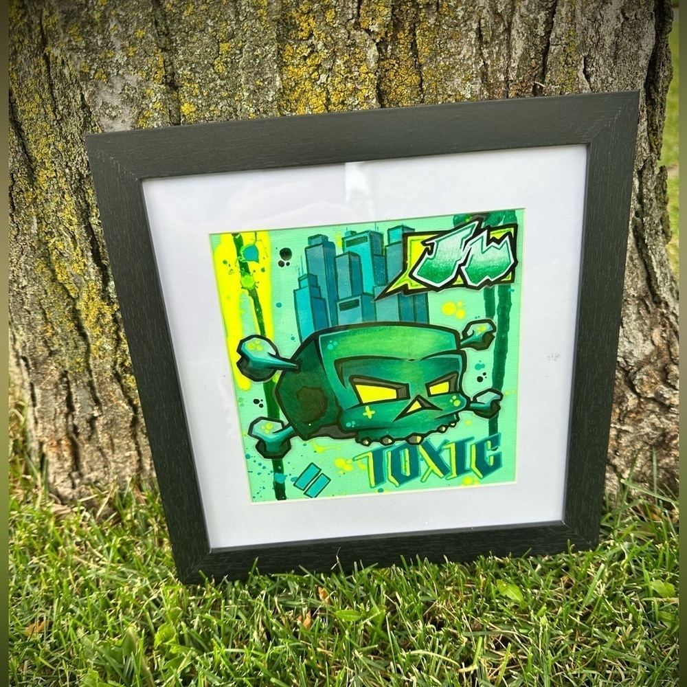 Original Skull Art “Mint Toxicity” by Independent Artist Framed Canvas